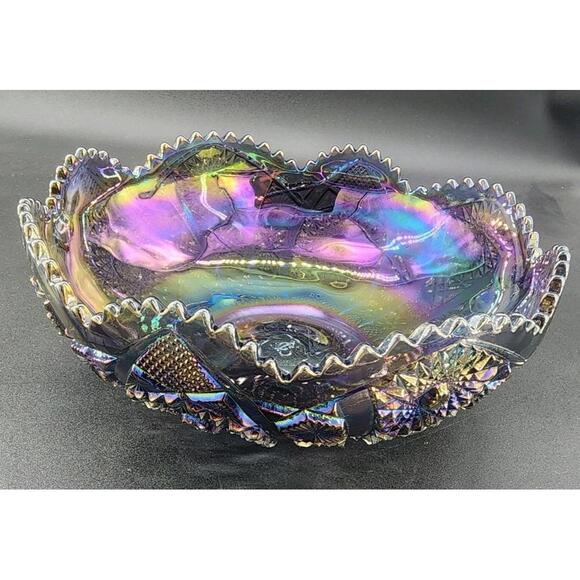 Antique Imperial Daisy And Button Amethyst Carnival Glass Fruit Bowl 10" - Picture 1 of 6